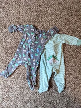 Bundle set lot of two dinosaur baby boy footies
